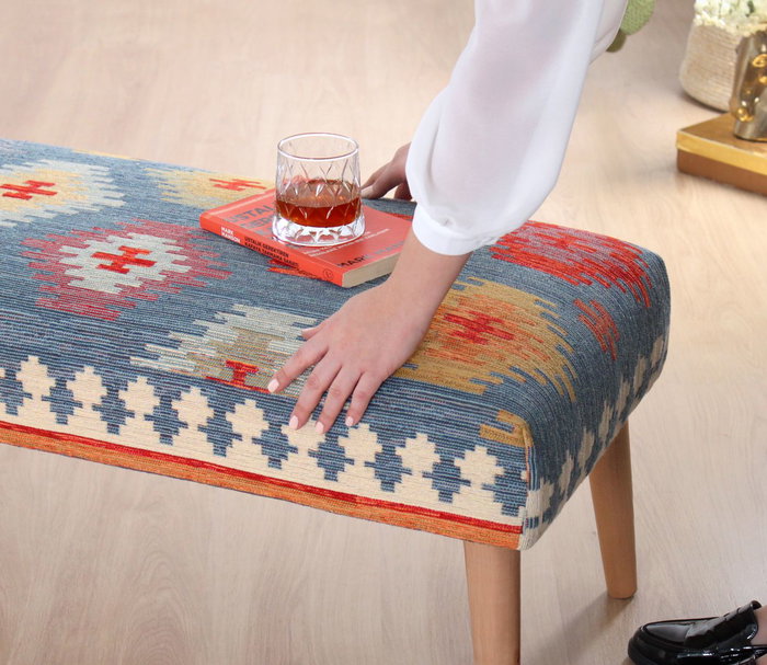 Atelier Del Sofa Banco Azul Algodón Lino Patas Haya 91x46x42 cm Comodidad y Estilo